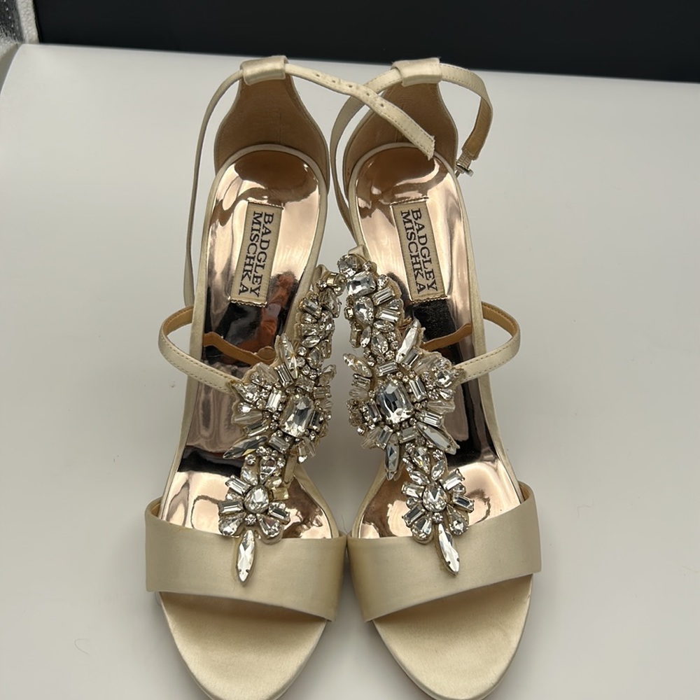 Bagdley Mishka Jeweled Satin Heels Size 10